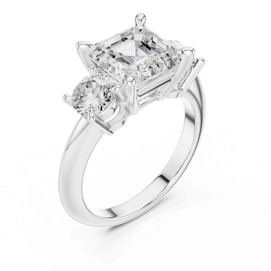 Asscher Cut Diamond Three-Stone Engagement Ring