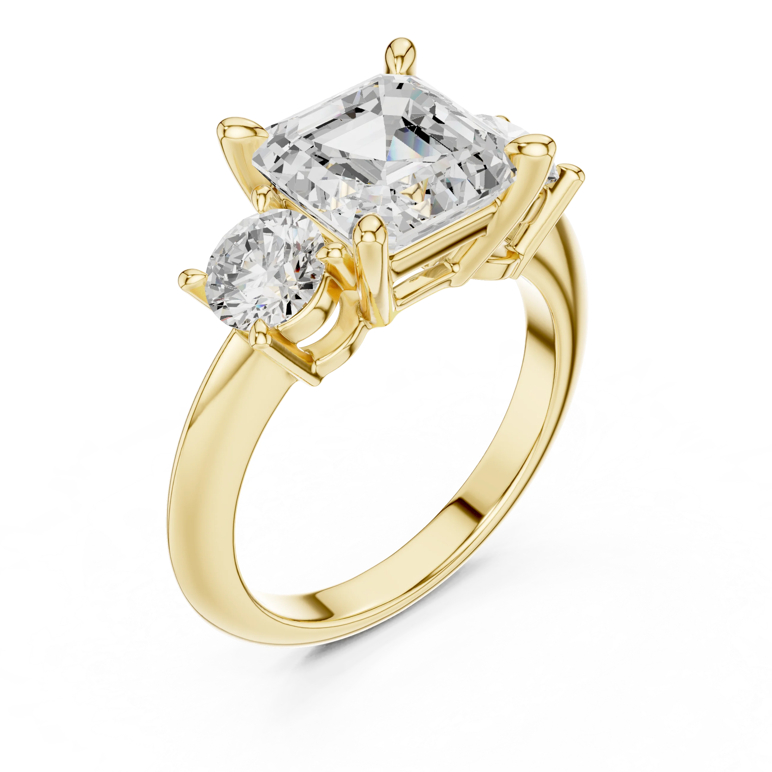 Asscher Cut Diamond Three-Stone Engagement Ring