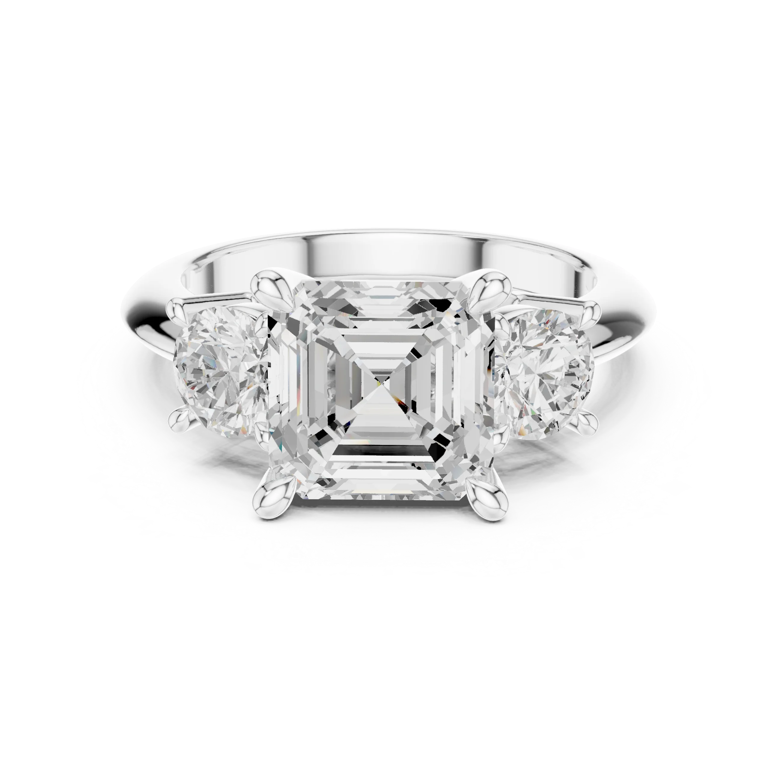 Asscher Cut Diamond Three-Stone Engagement Ring