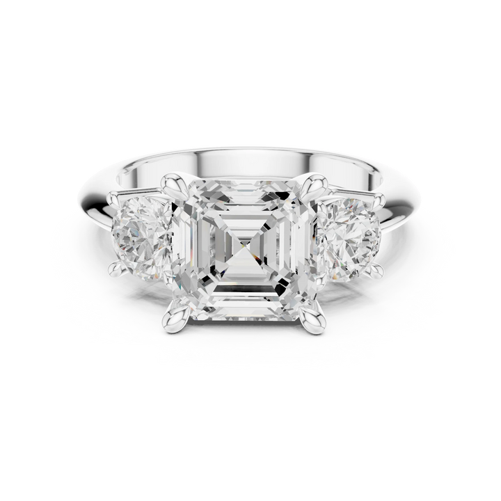 Asscher Cut Diamond Three-Stone Engagement Ring