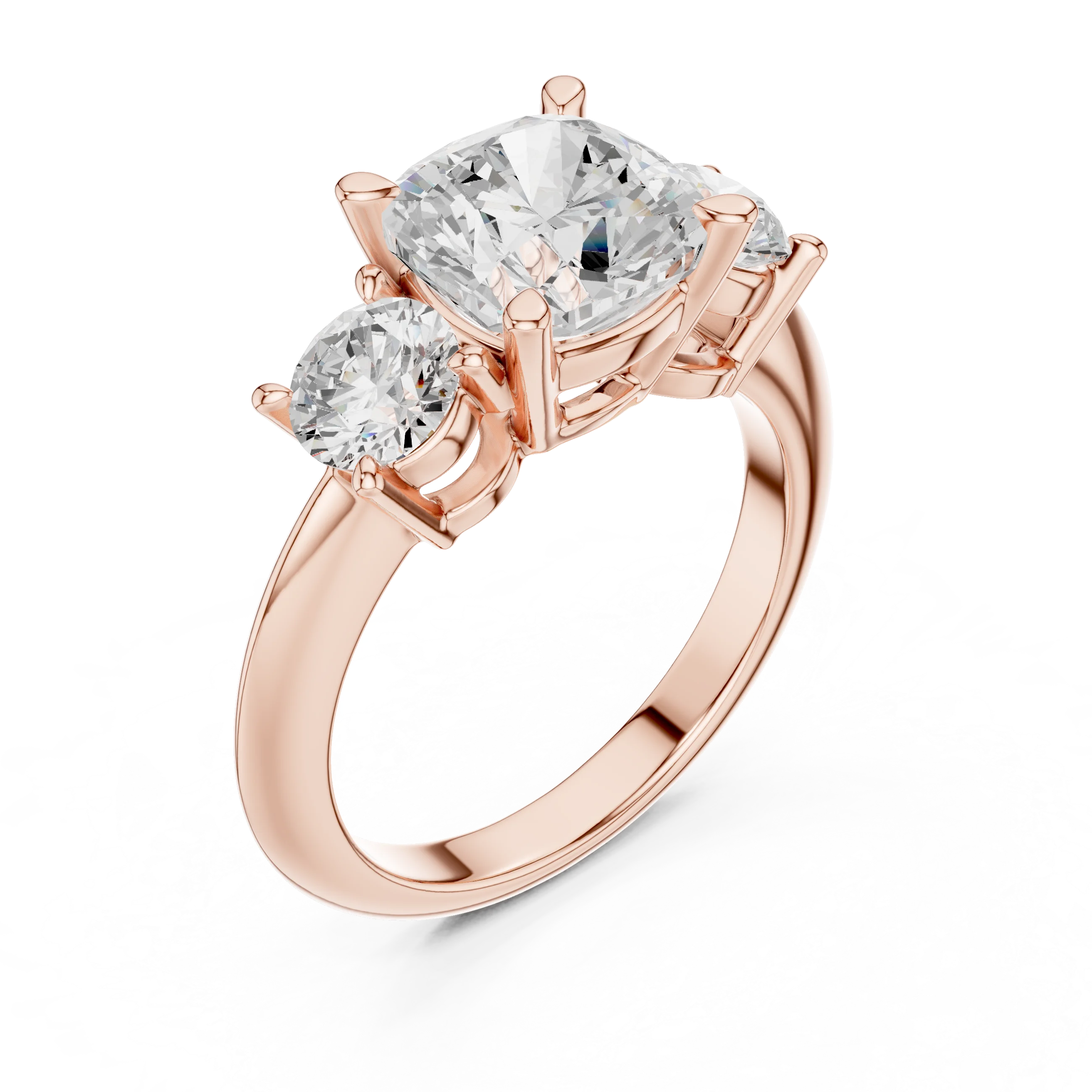 Cushion Cut Diamond Three-Stone Engagement Ring