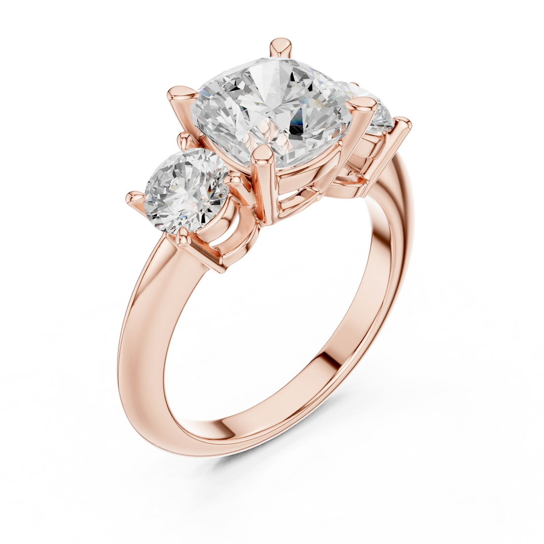 Cushion Cut Diamond Three-Stone Engagement Ring