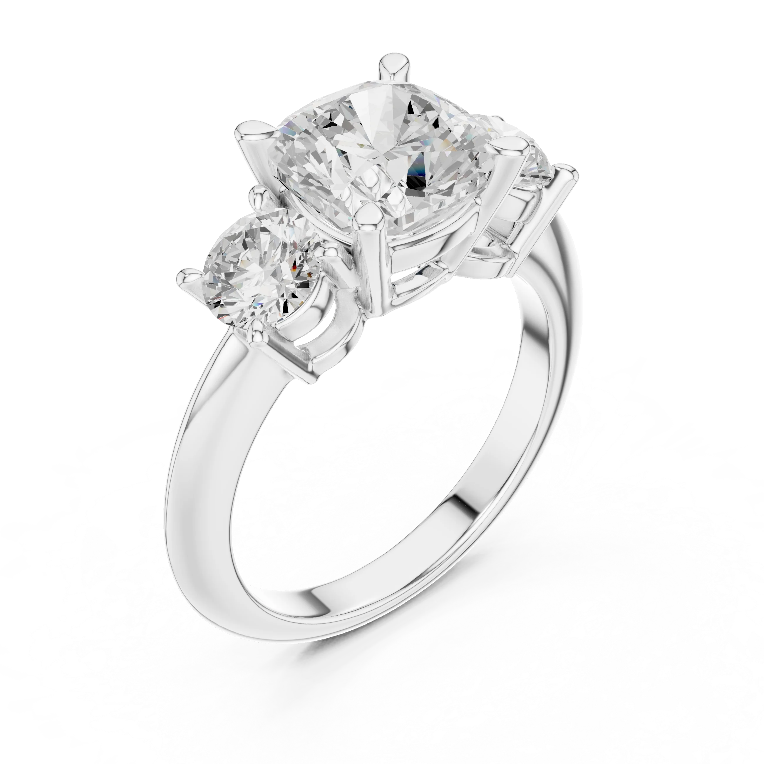 Cushion Cut Diamond Three-Stone Engagement Ring