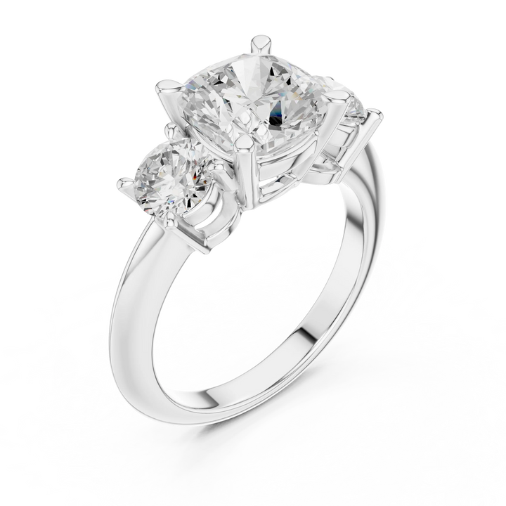 Cushion Cut Diamond Three-Stone Engagement Ring