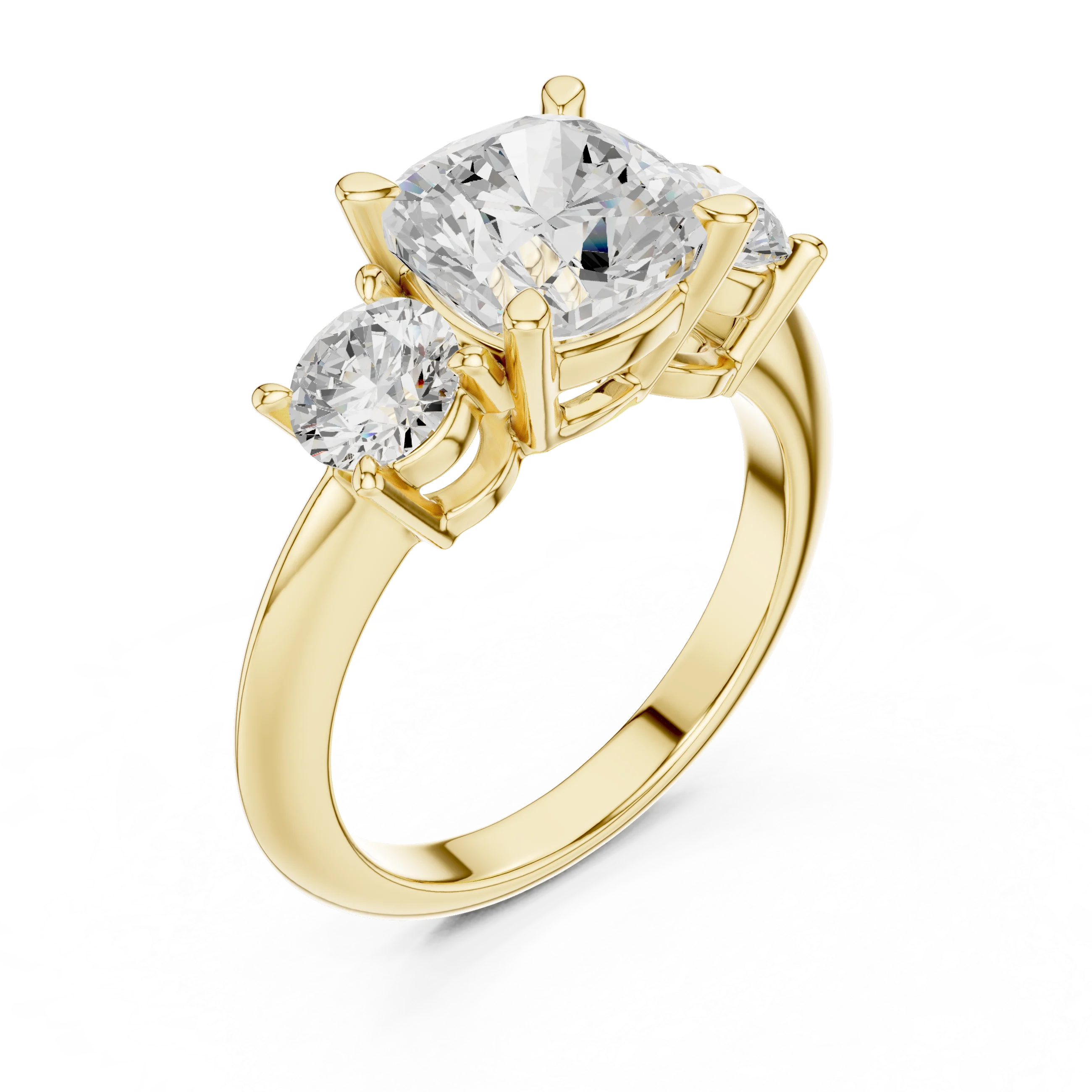 Cushion Cut Diamond Three-Stone Engagement Ring