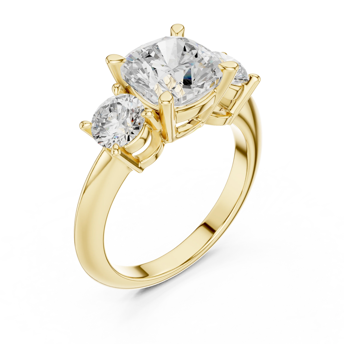 Cushion Cut Diamond Three-Stone Engagement Ring
