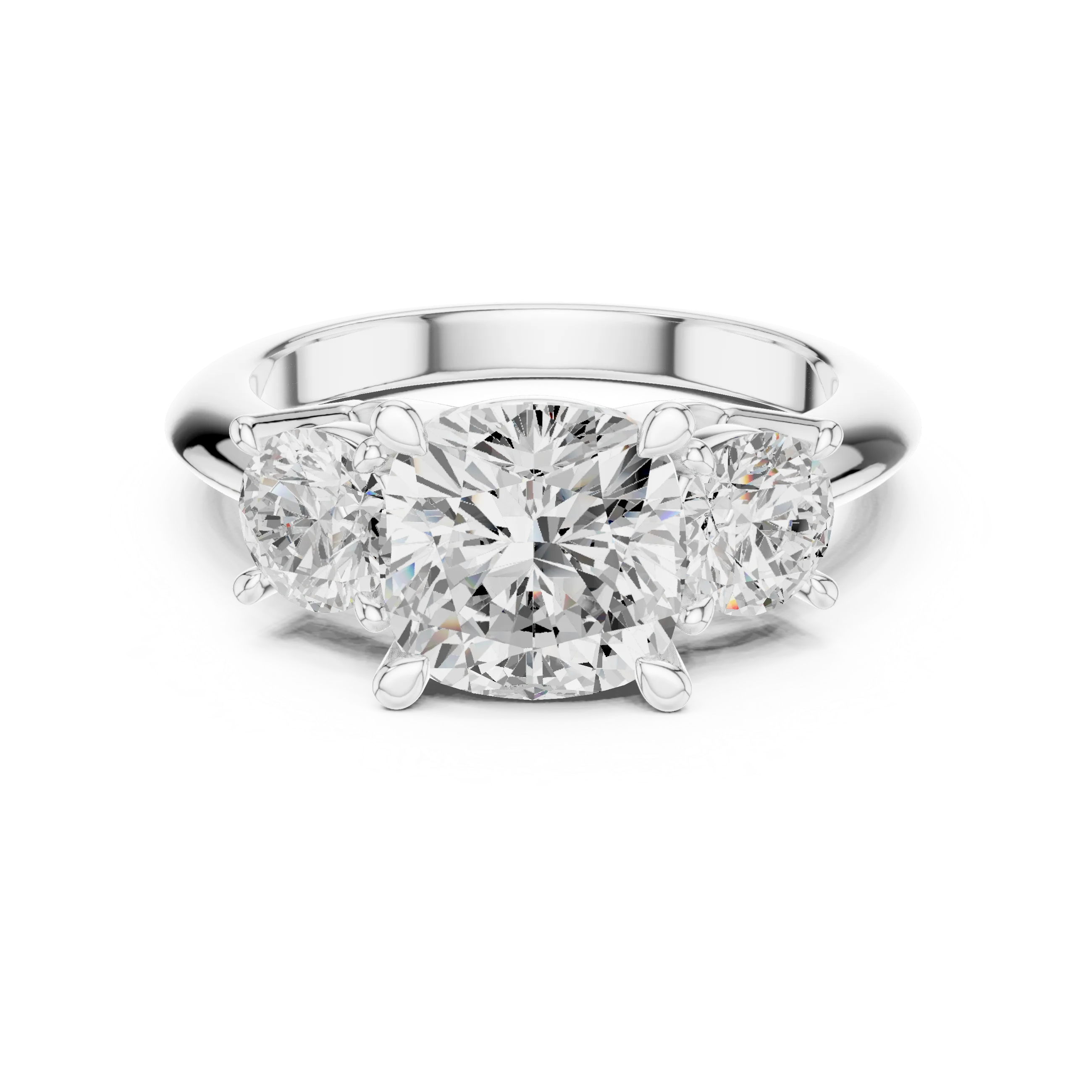 Cushion Cut Diamond Three-Stone Engagement Ring
