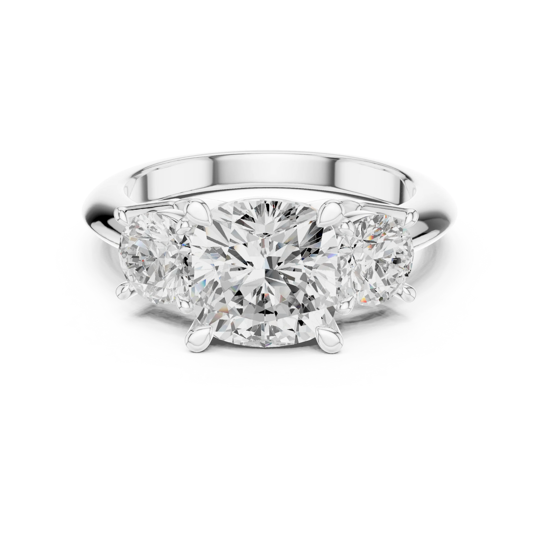 Cushion Cut Diamond Three-Stone Engagement Ring