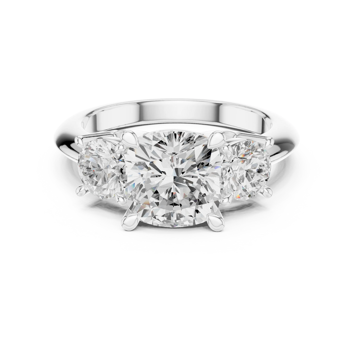 Cushion Cut Diamond Three-Stone Engagement Ring