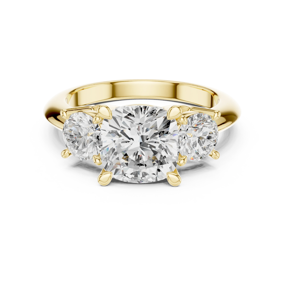 Cushion Cut Diamond Three-Stone Engagement Ring