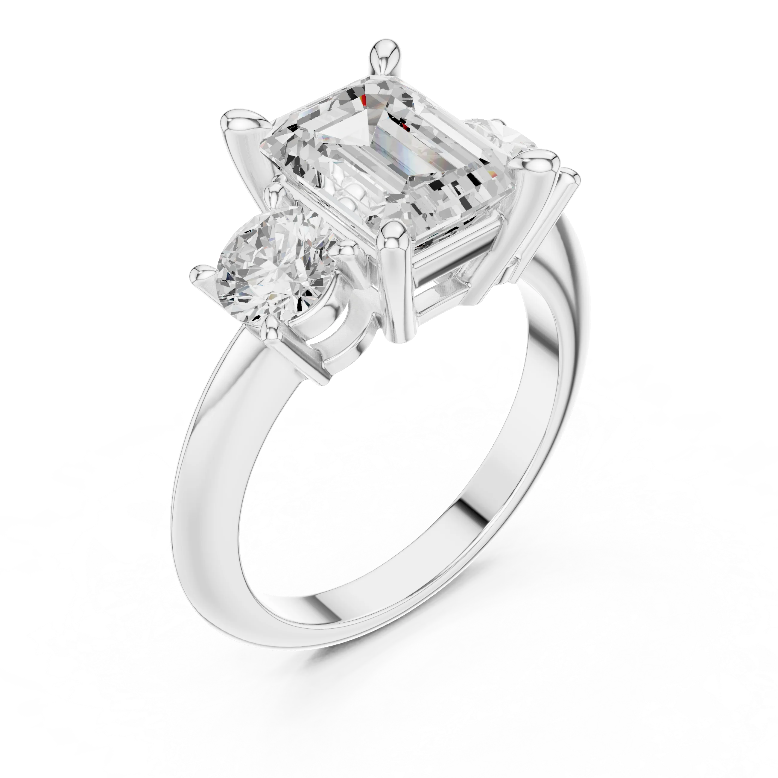 Emerald Cut Diamond Three-Stone Engagement Ring