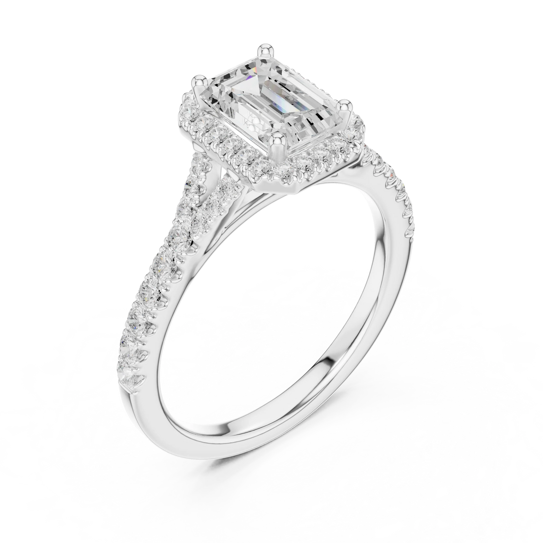 Emerald Cut Diamond Halo Engagement Ring