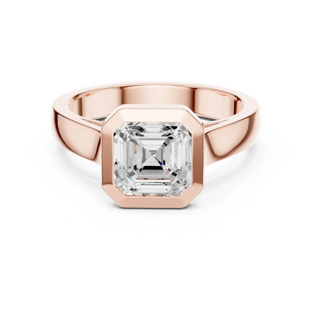 Asscher Cut Diamond Bezel Solitaire Engagement Ring