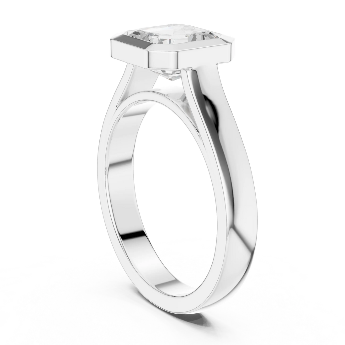 Asscher Cut Diamond Bezel Solitaire Engagement Ring
