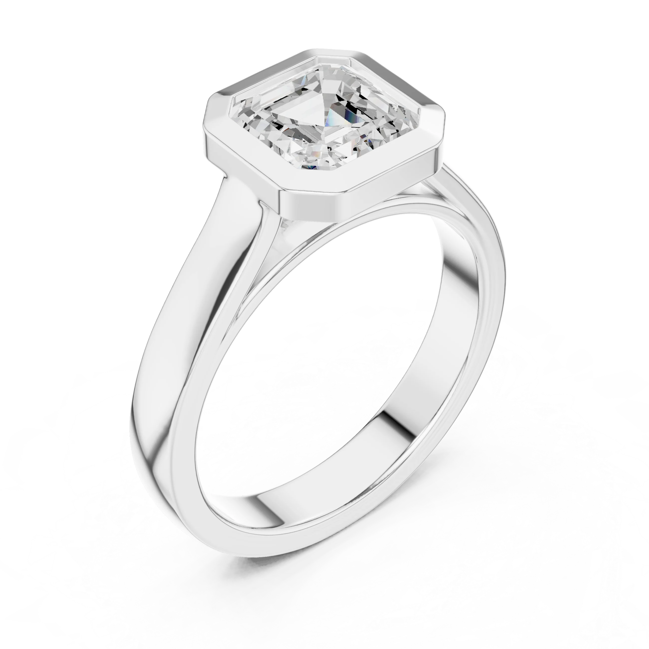 Asscher Cut Diamond Bezel Solitaire Engagement Ring