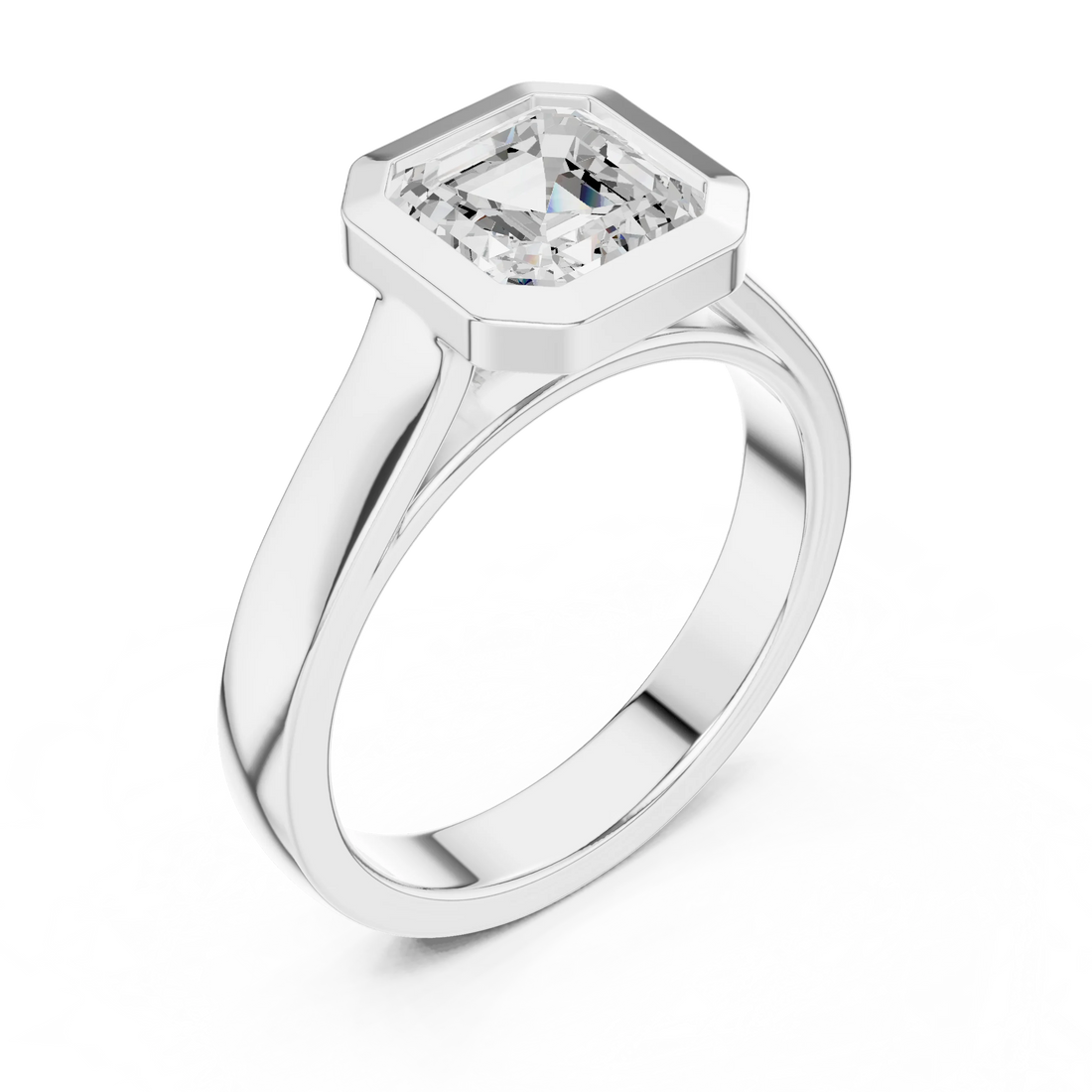 Asscher Cut Diamond Bezel Solitaire Engagement Ring