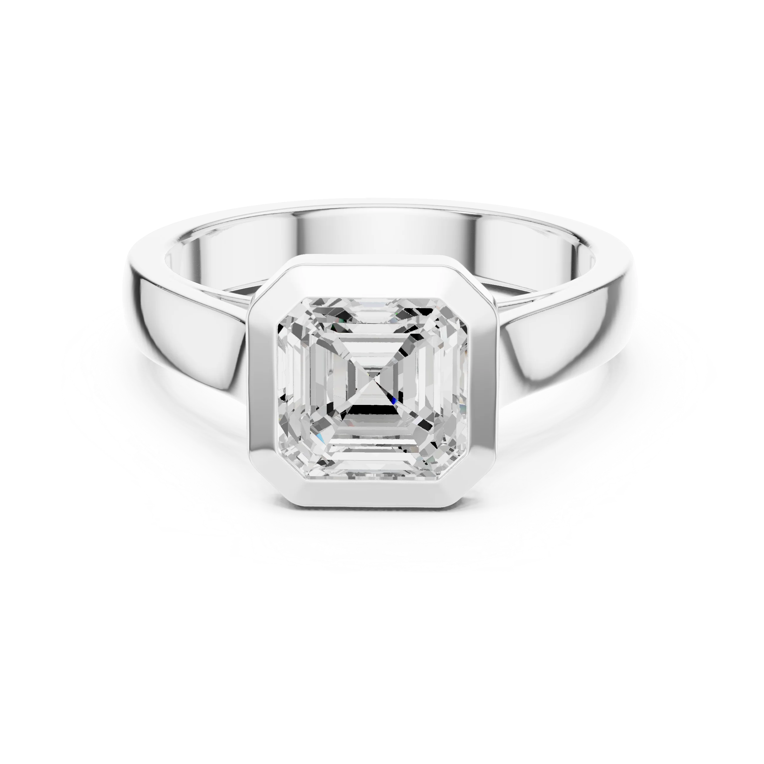 Asscher Cut Diamond Bezel Solitaire Engagement Ring