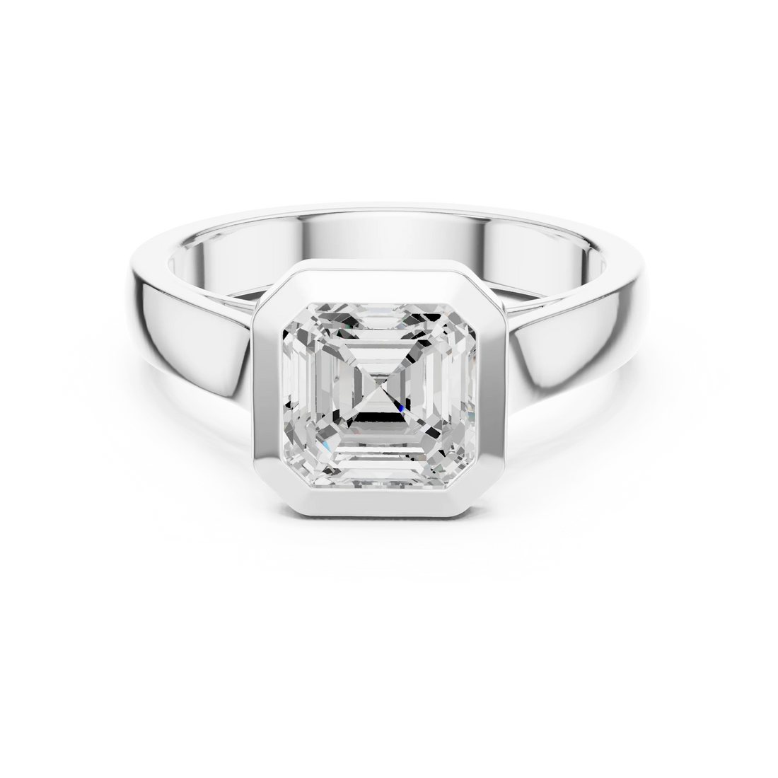 Asscher Cut Diamond Bezel Solitaire Engagement Ring