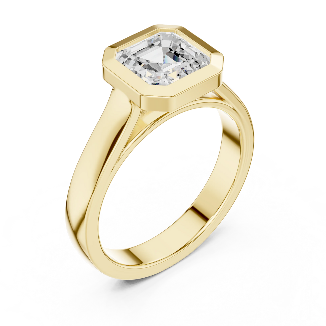 Asscher Cut Diamond Bezel Solitaire Engagement Ring