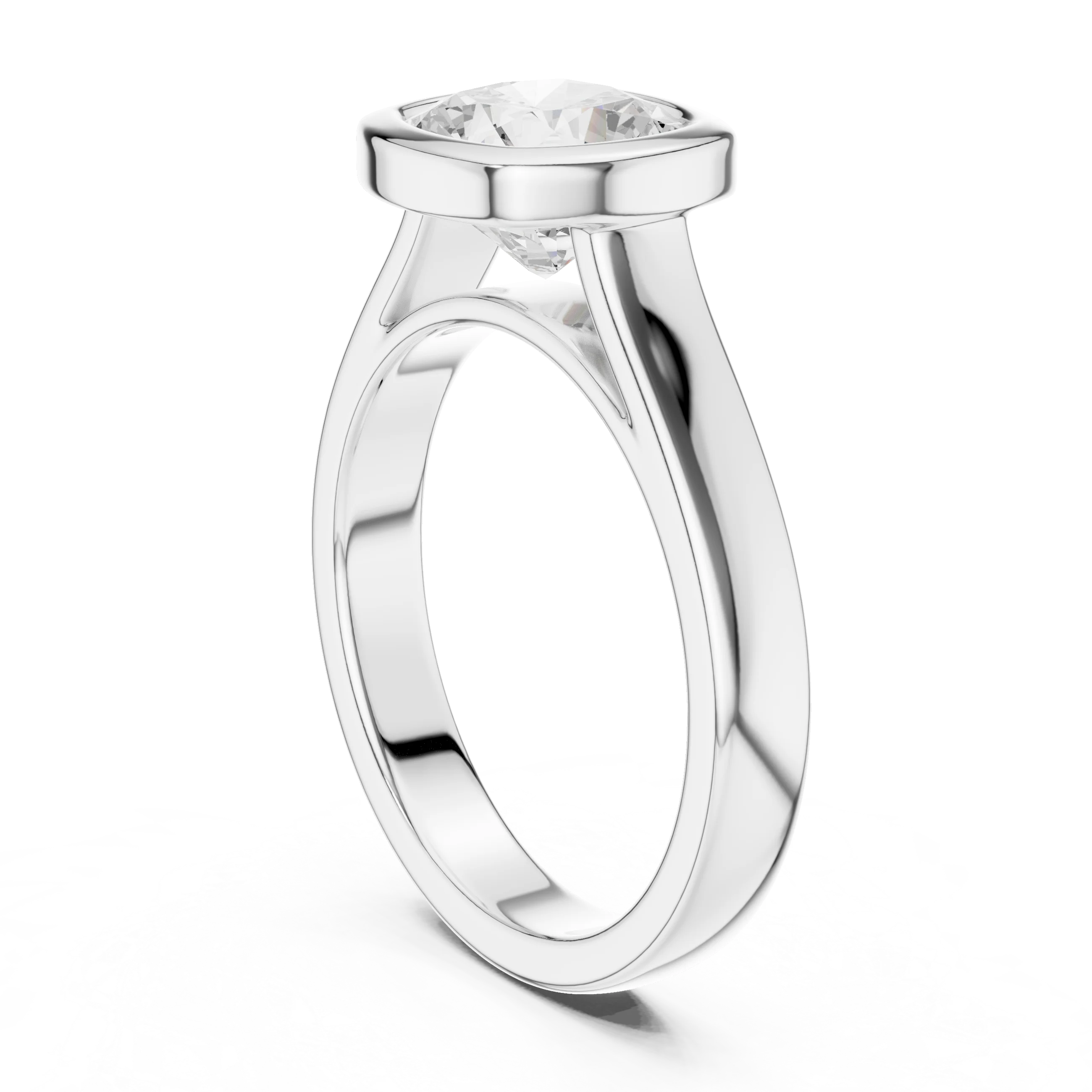 Cushion Cut Diamond Bezel Solitaire Engagement Ring