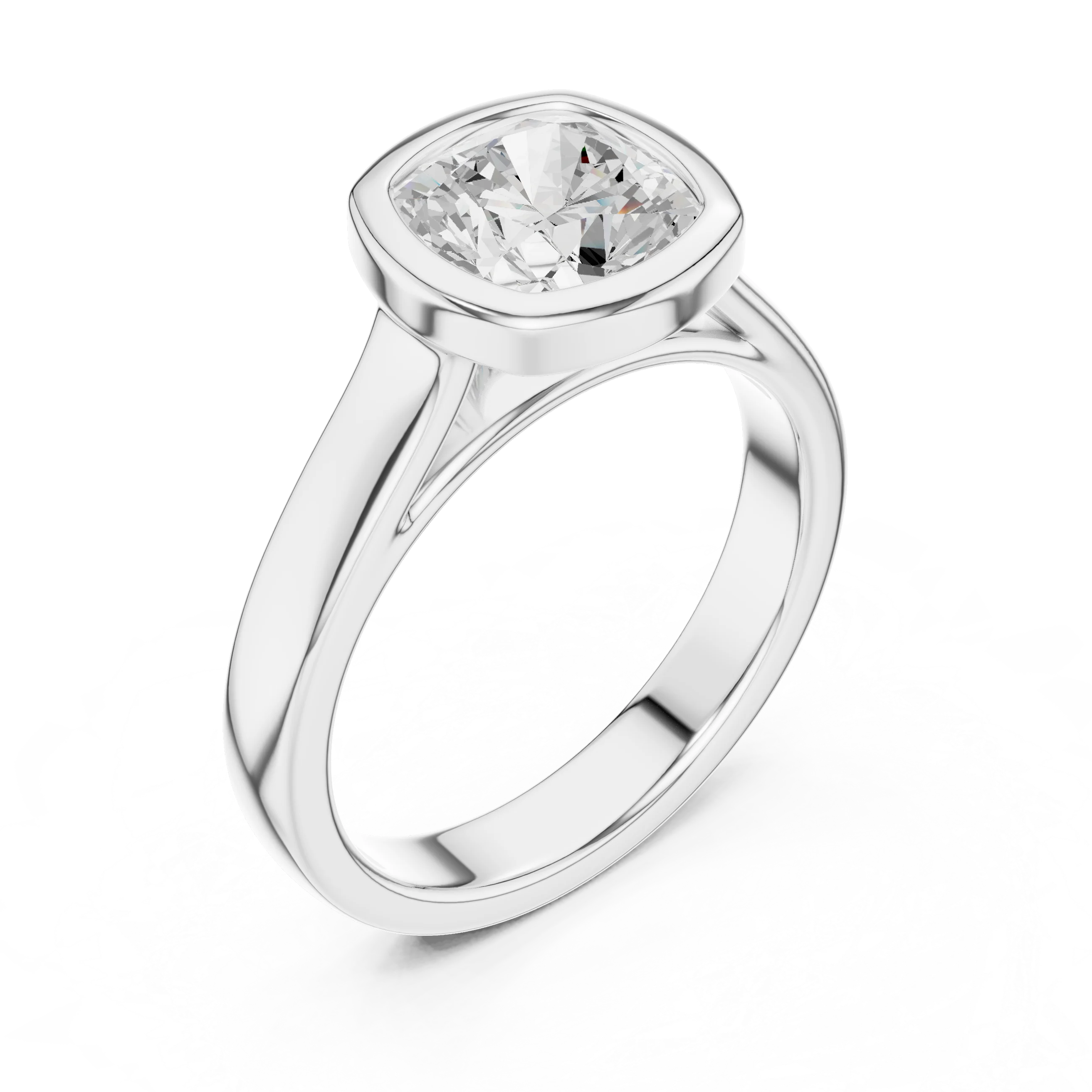 Cushion Cut Diamond Bezel Solitaire Engagement Ring