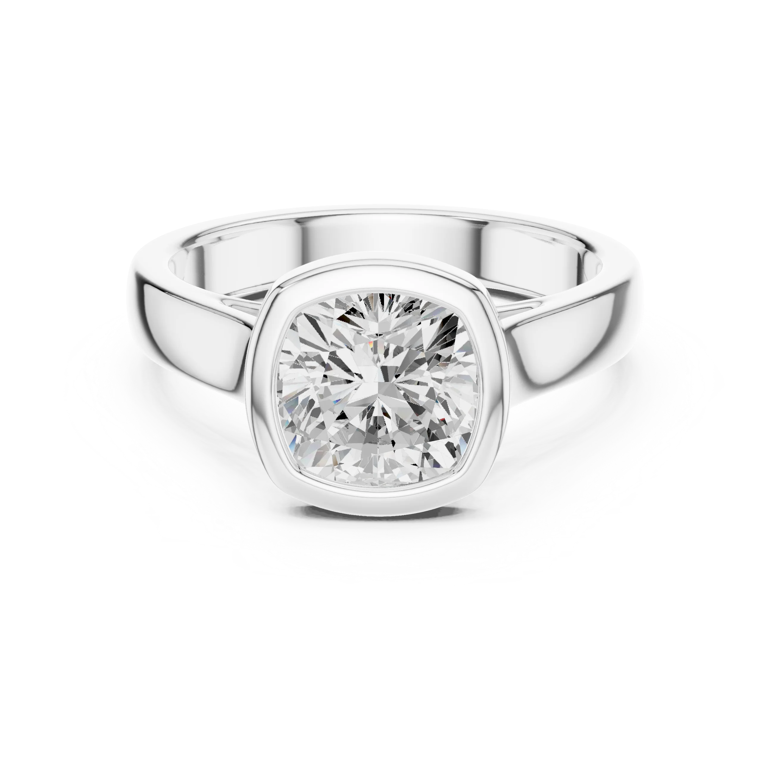Cushion Cut Diamond Bezel Solitaire Engagement Ring
