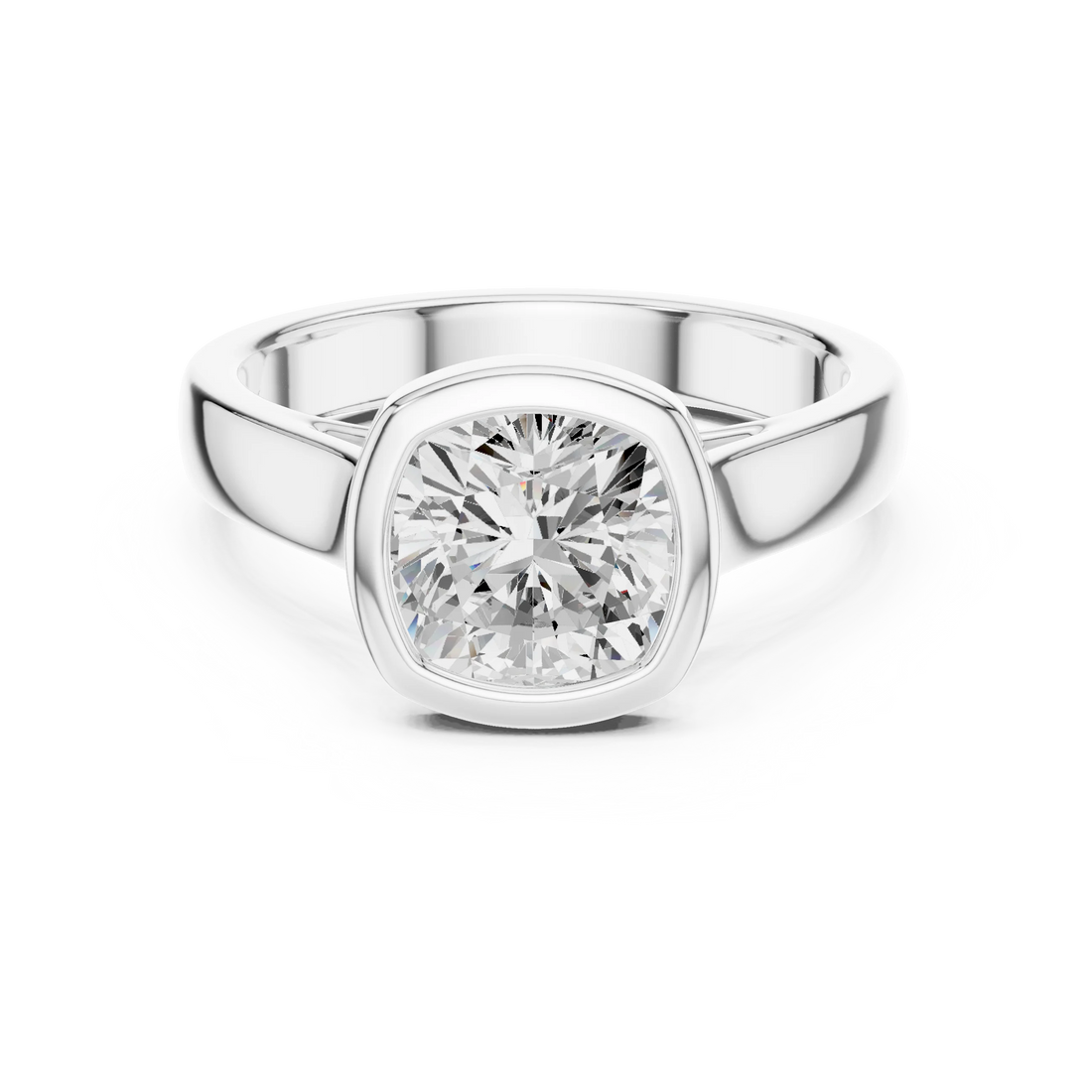 Cushion Cut Diamond Bezel Solitaire Engagement Ring