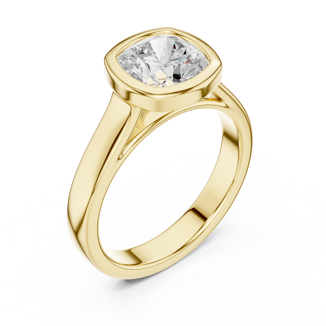 Cushion Cut Diamond Bezel Solitaire Engagement Ring
