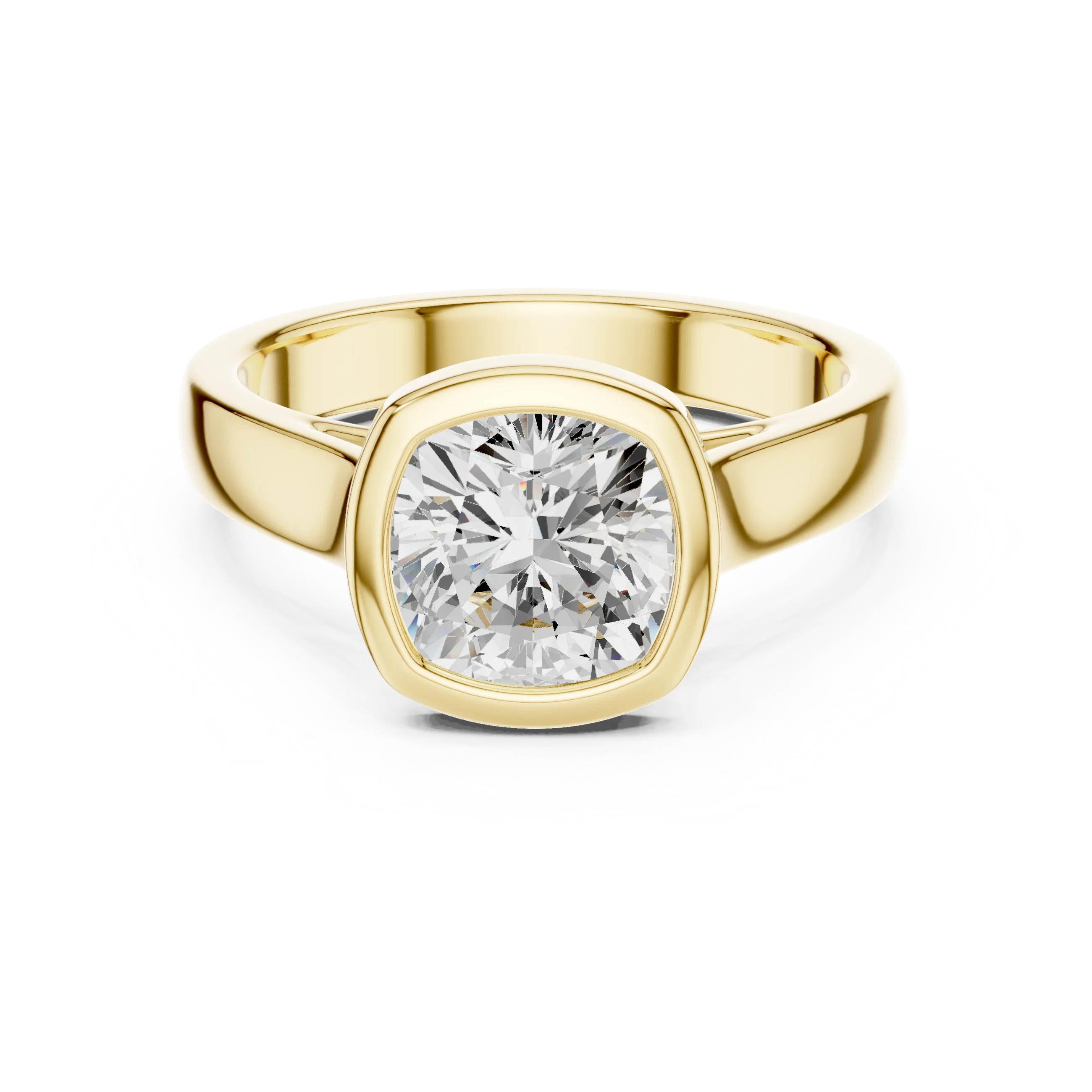 Cushion Cut Diamond Bezel Solitaire Engagement Ring