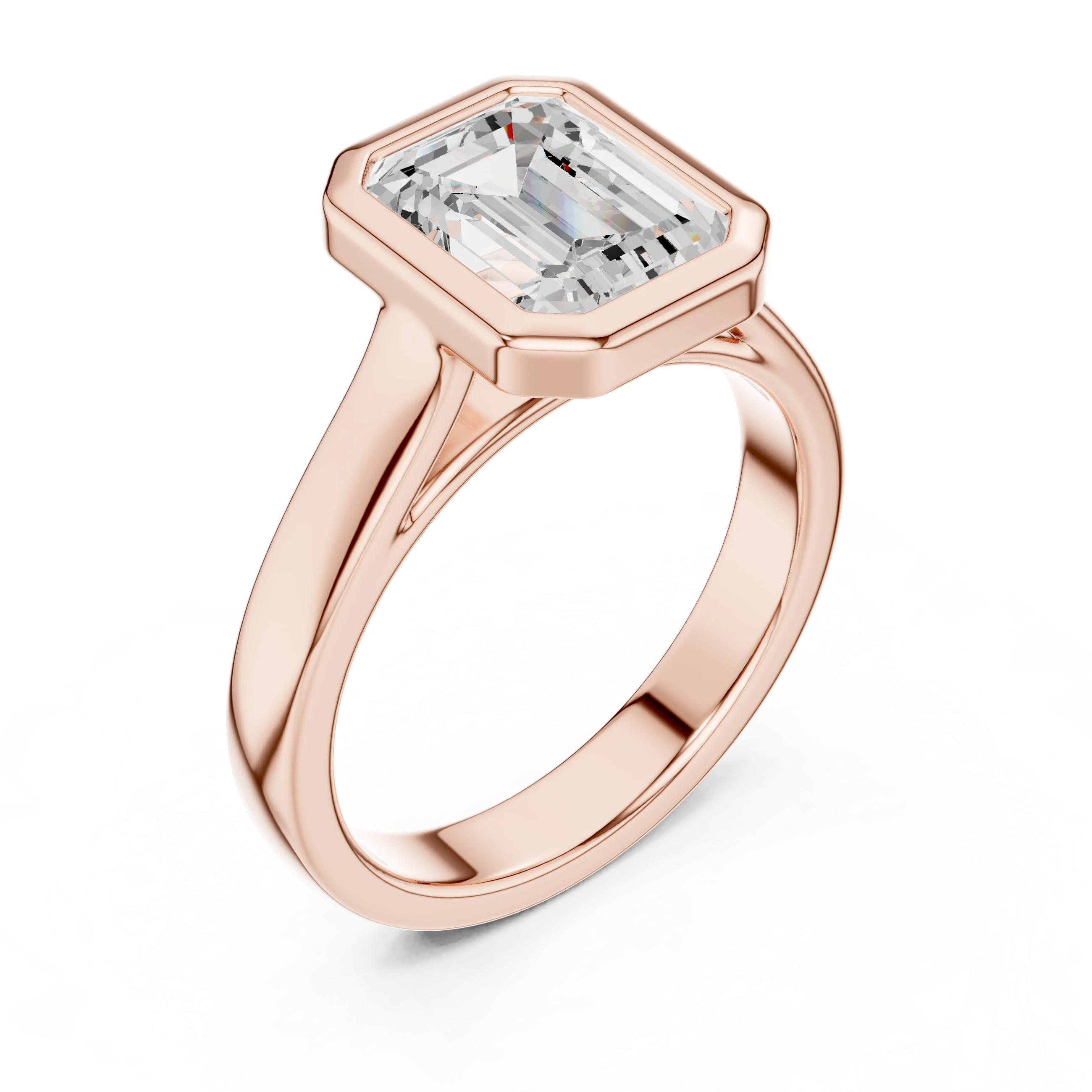 Emerald Cut Diamond Bezel Solitaire Engagement Ring