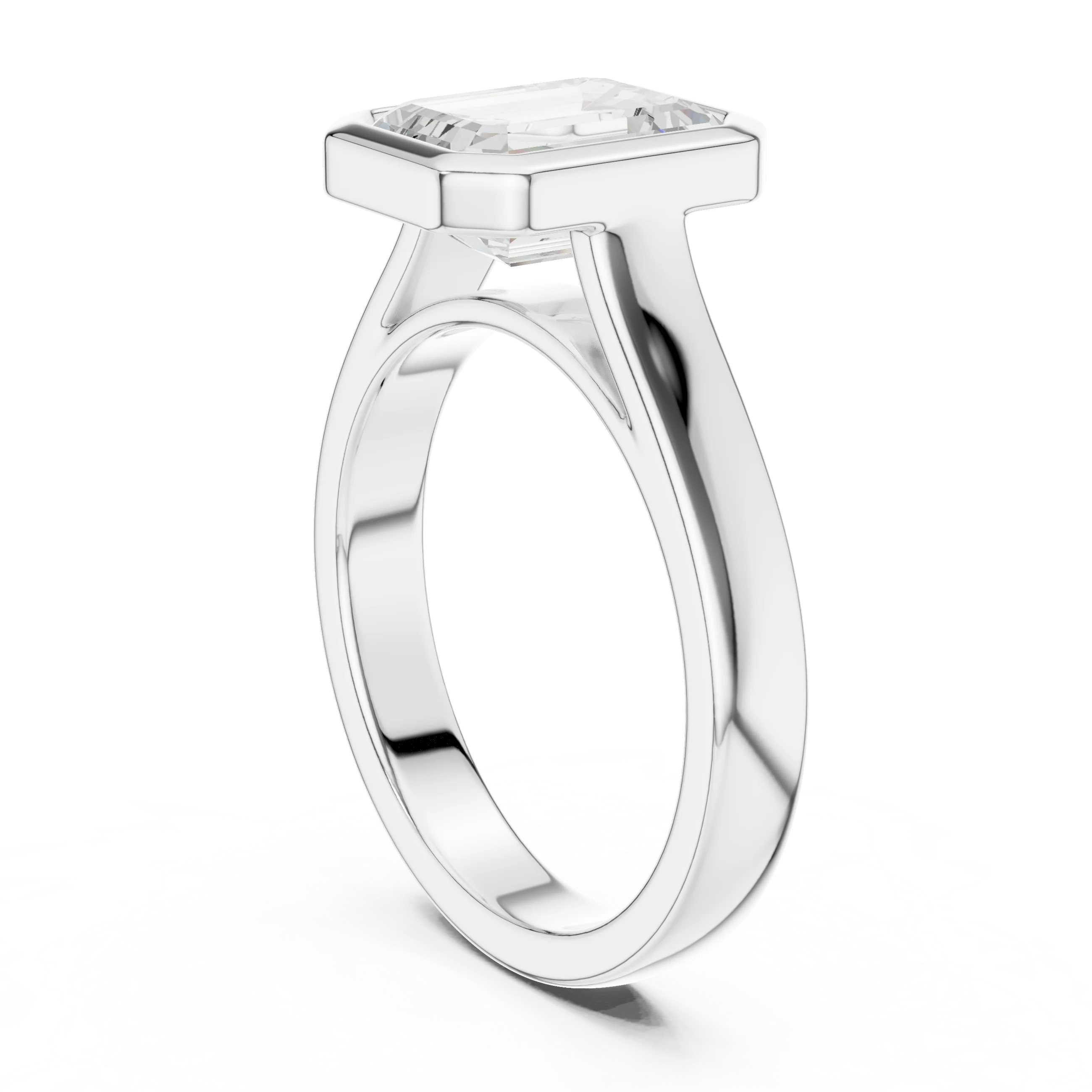 Emerald Cut Diamond Bezel Solitaire Engagement Ring