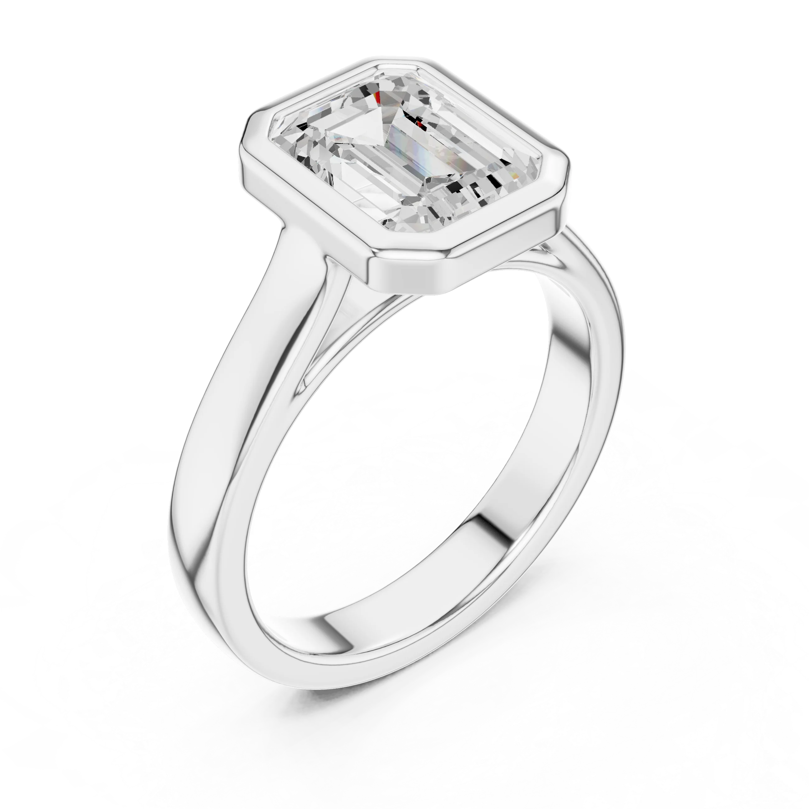 Emerald Cut Diamond Bezel Solitaire Engagement Ring