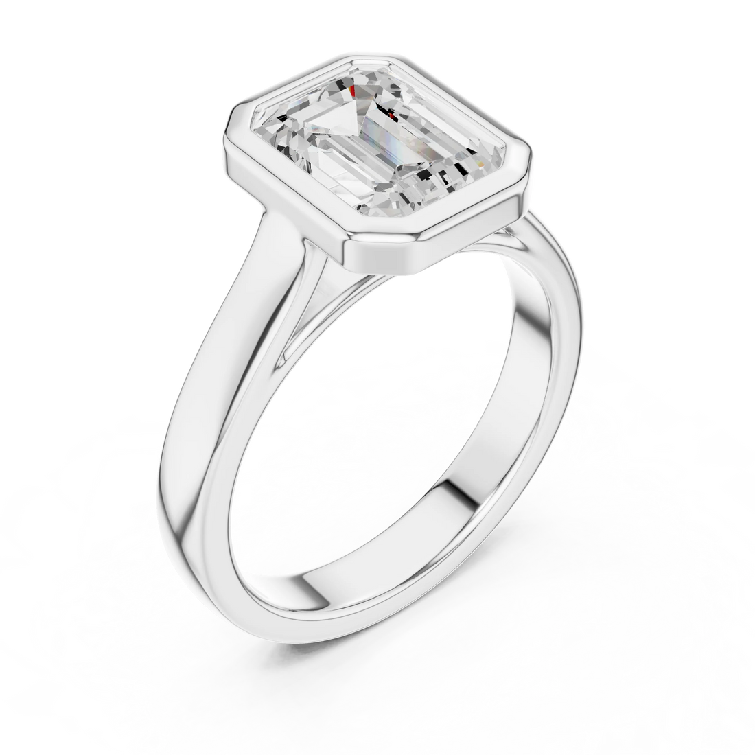 Emerald Cut Diamond Bezel Solitaire Engagement Ring