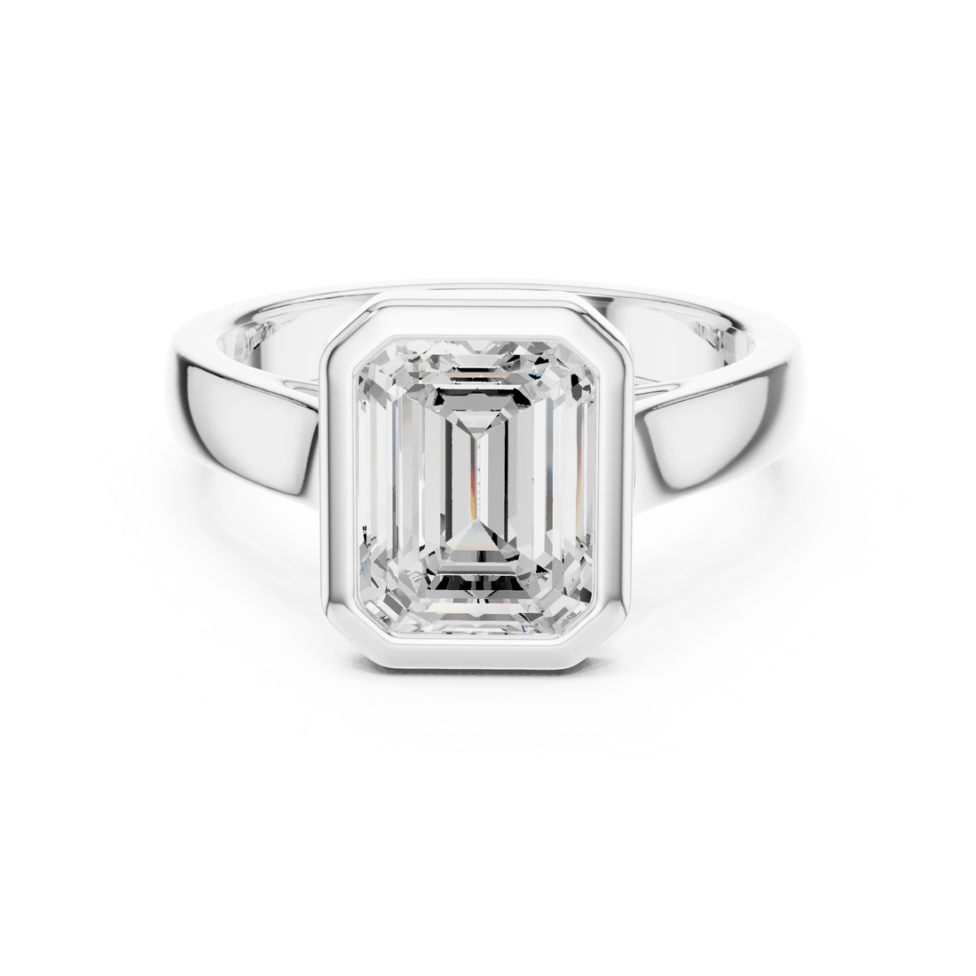 Emerald Cut Diamond Bezel Solitaire Engagement Ring