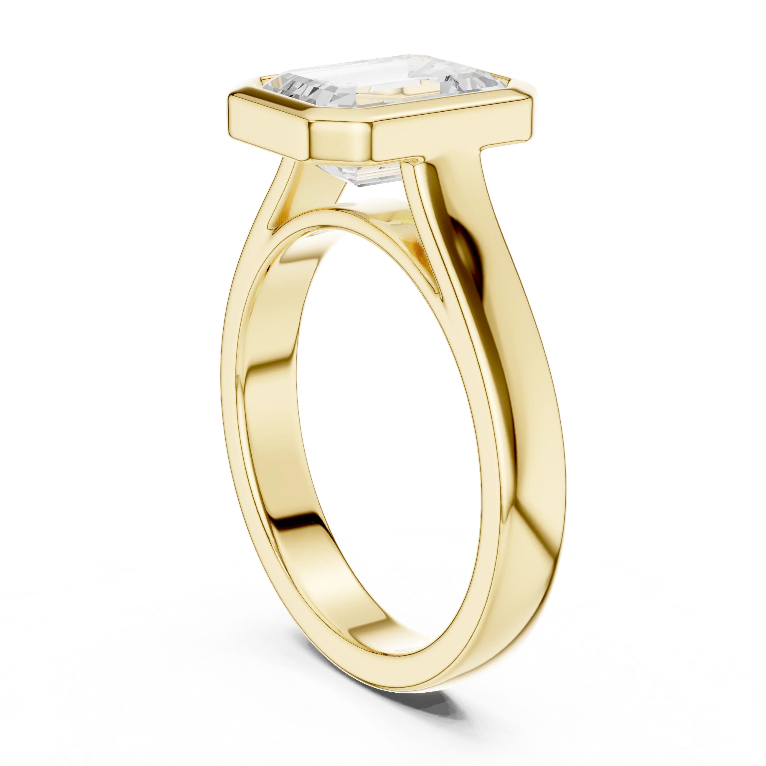 Emerald Cut Diamond Bezel Solitaire Engagement Ring