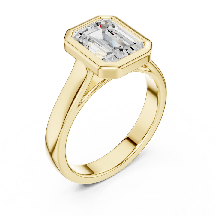 Emerald Cut Diamond Bezel Solitaire Engagement Ring
