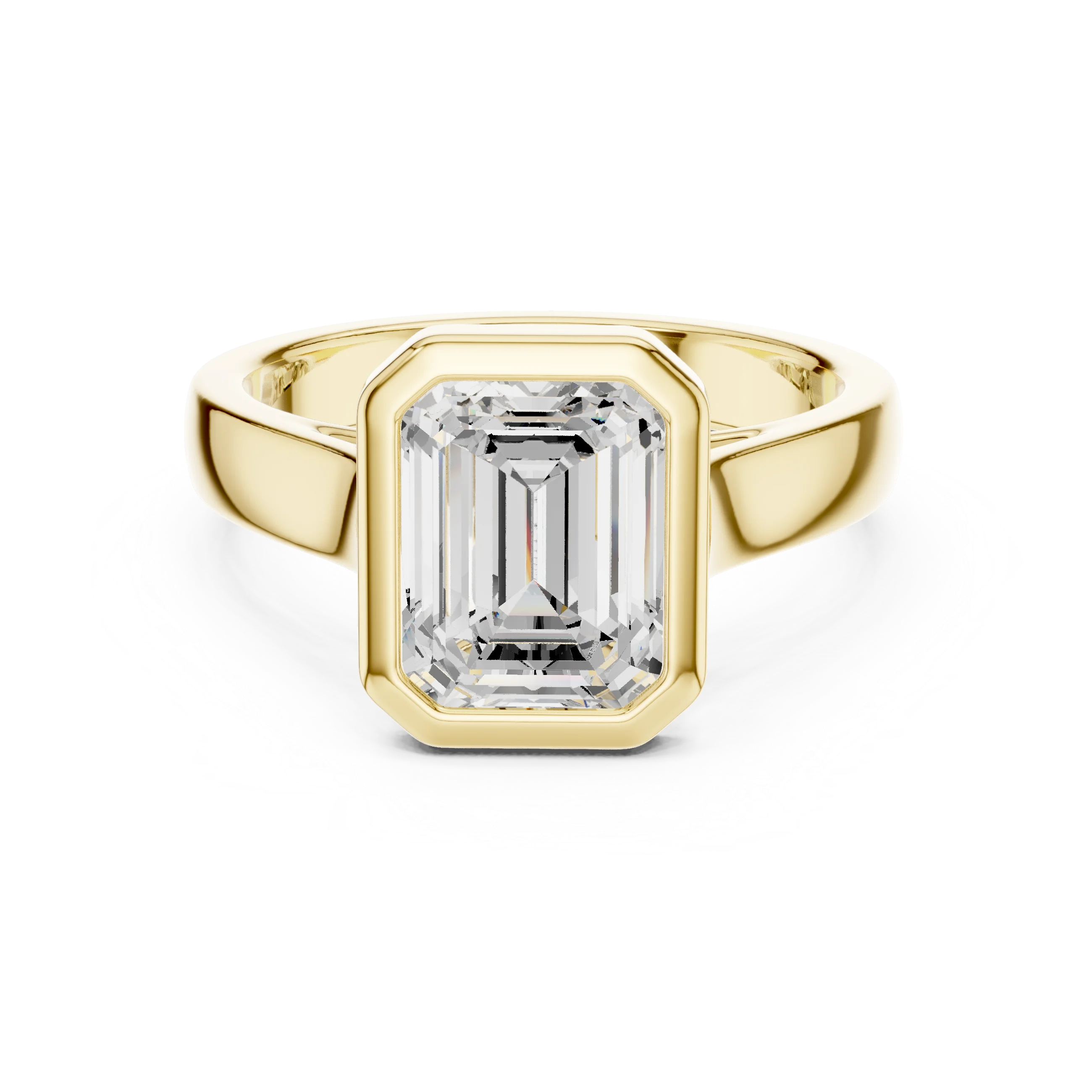 Emerald Cut Diamond Bezel Solitaire Engagement Ring