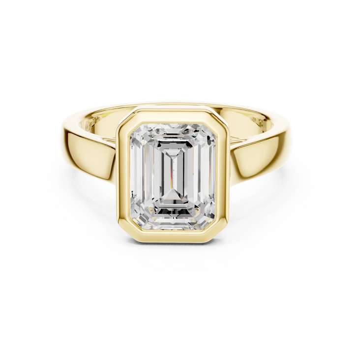 Emerald Cut Diamond Bezel Solitaire Engagement Ring