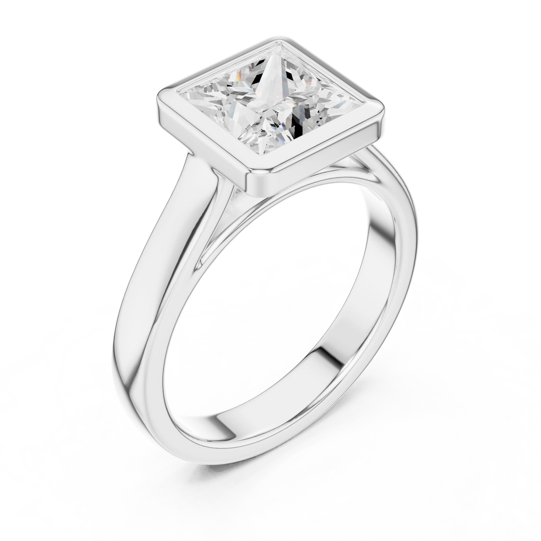 Princess Cut Diamond Bezel Solitaire Engagement Ring