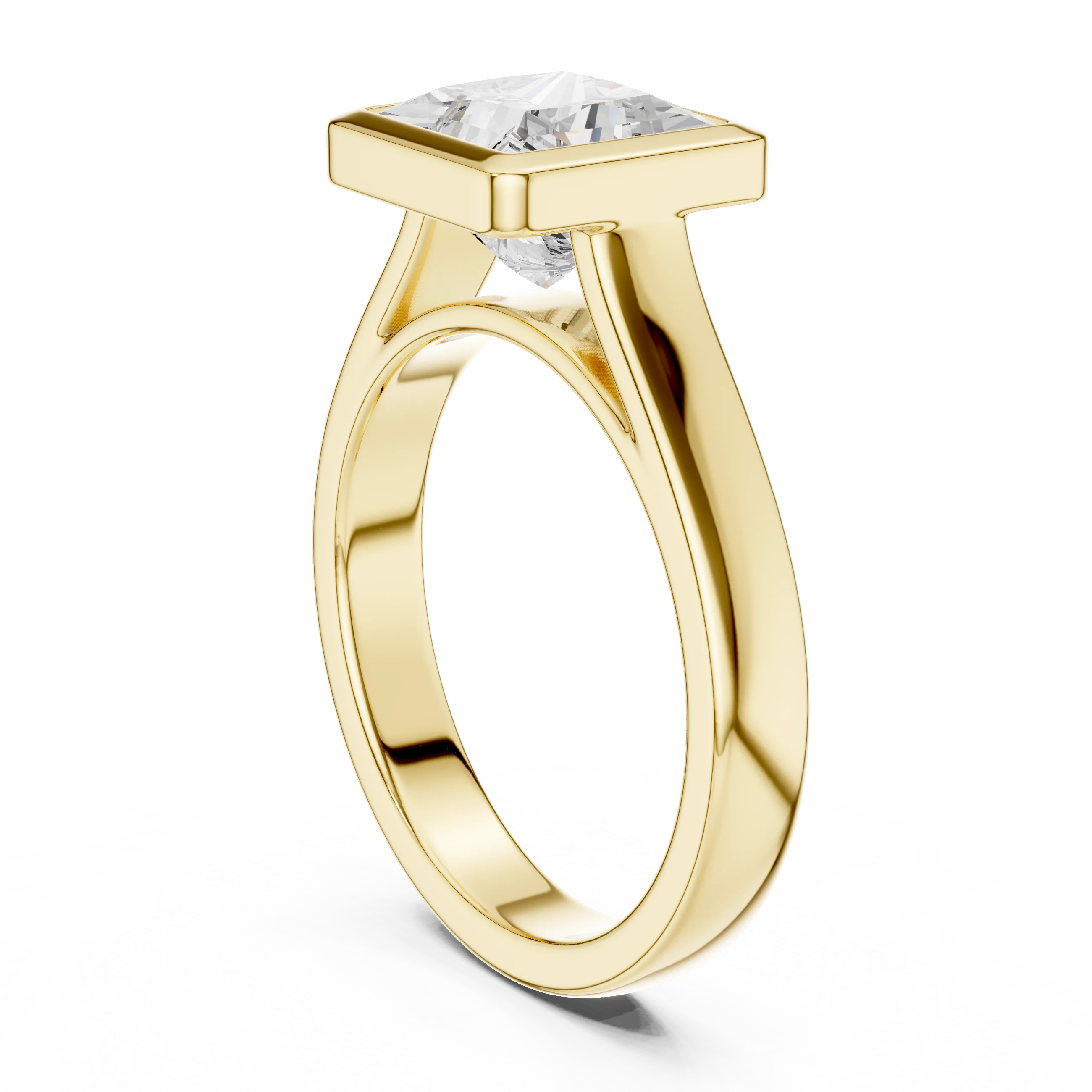Princess Cut Diamond Bezel Solitaire Engagement Ring