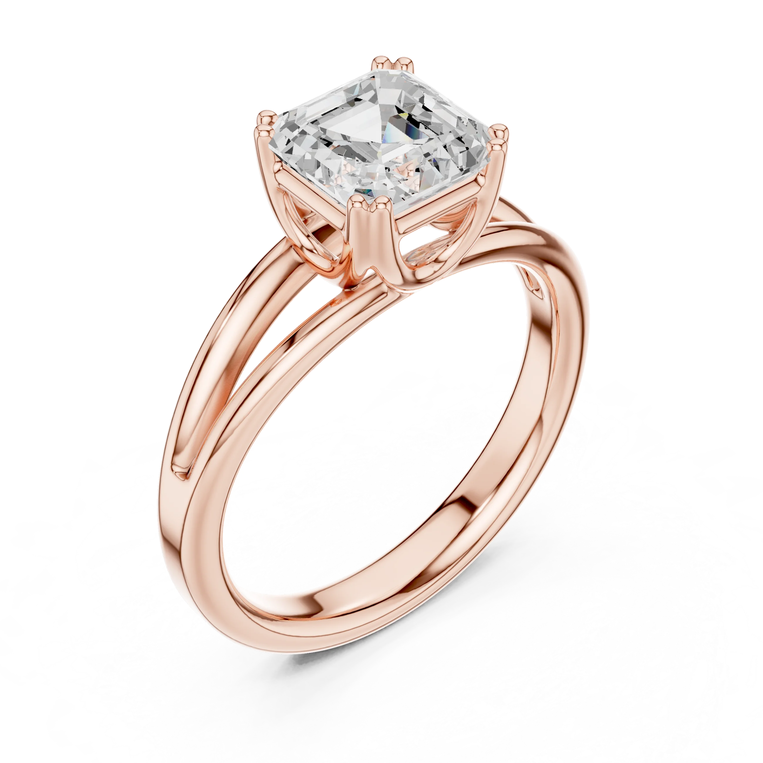 Asscher Shape Diamond Solitaire Engagement Ring