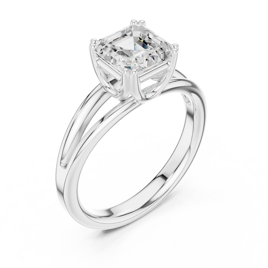 Asscher Shape Diamond Solitaire Engagement Ring