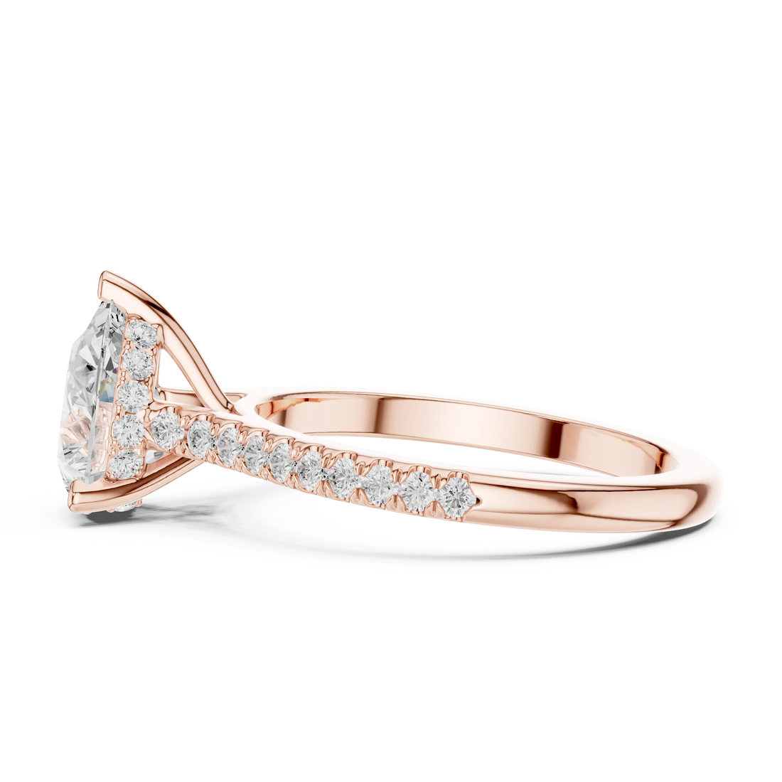 Pear-Cut Diamond Hidden Halo Engagement Ring with Pave Band