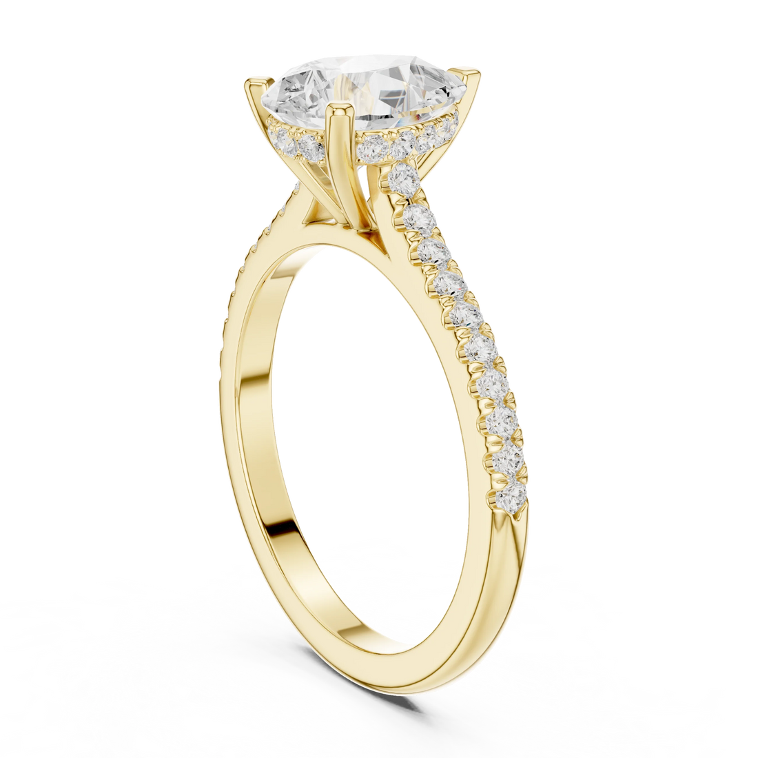 Pear-Cut Diamond Hidden Halo Engagement Ring with Pave Band