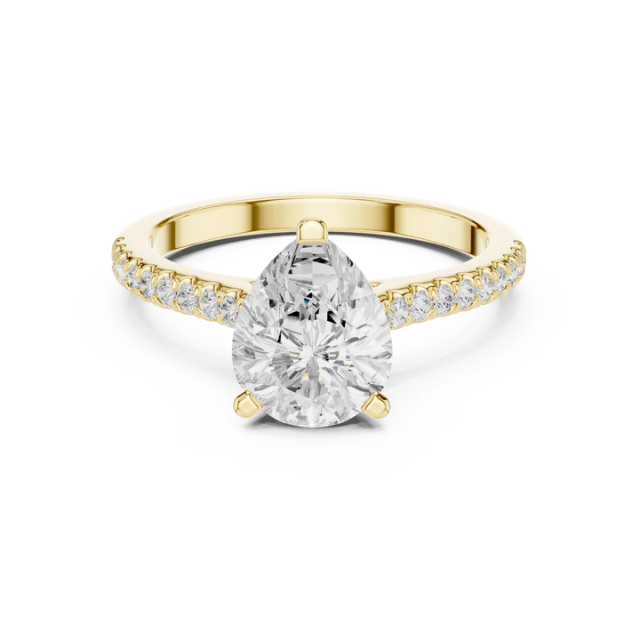 Pear-Cut Diamond Hidden Halo Engagement Ring with Pave Band