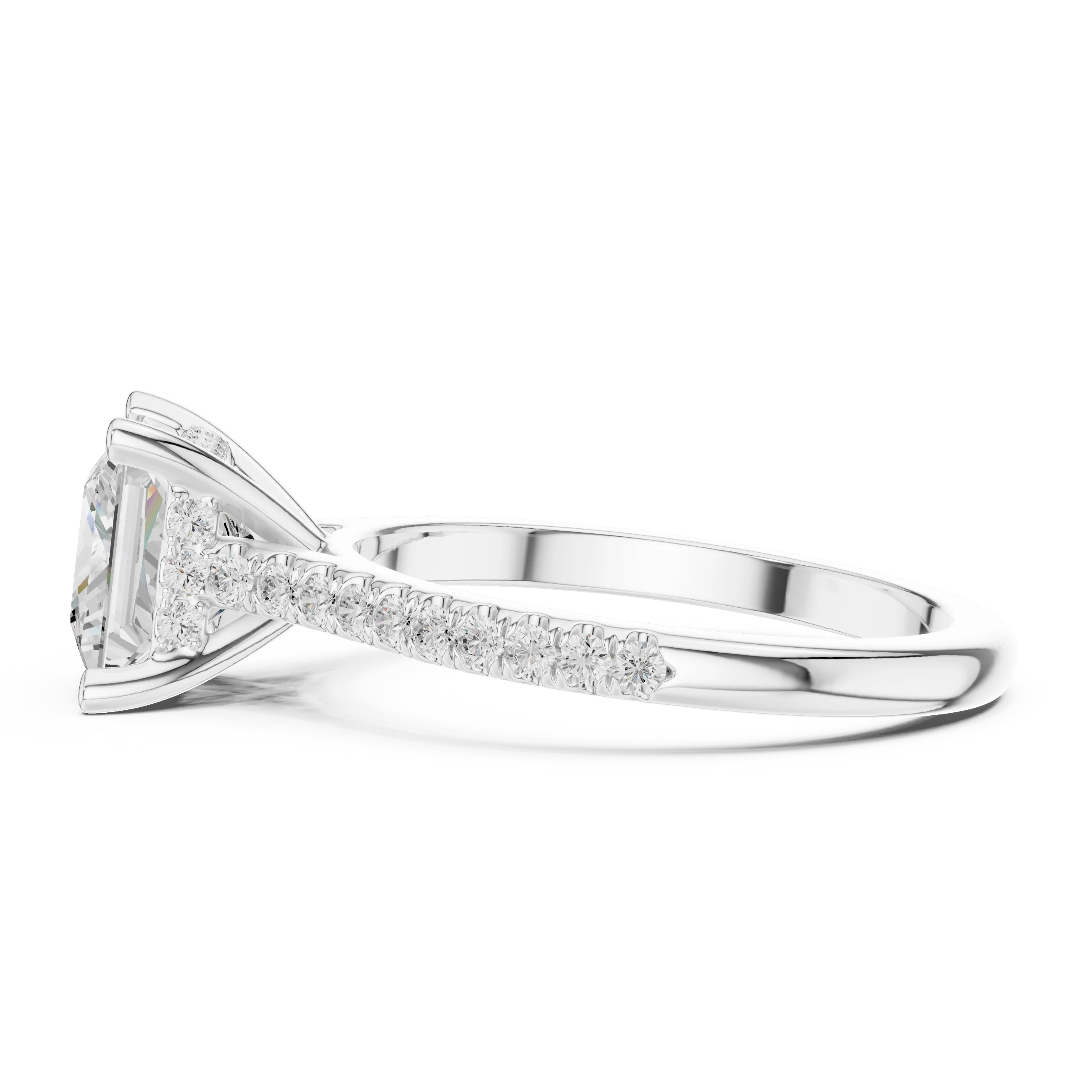Princess-Cut Diamond Hidden Halo Engagement Ring with Pave Band