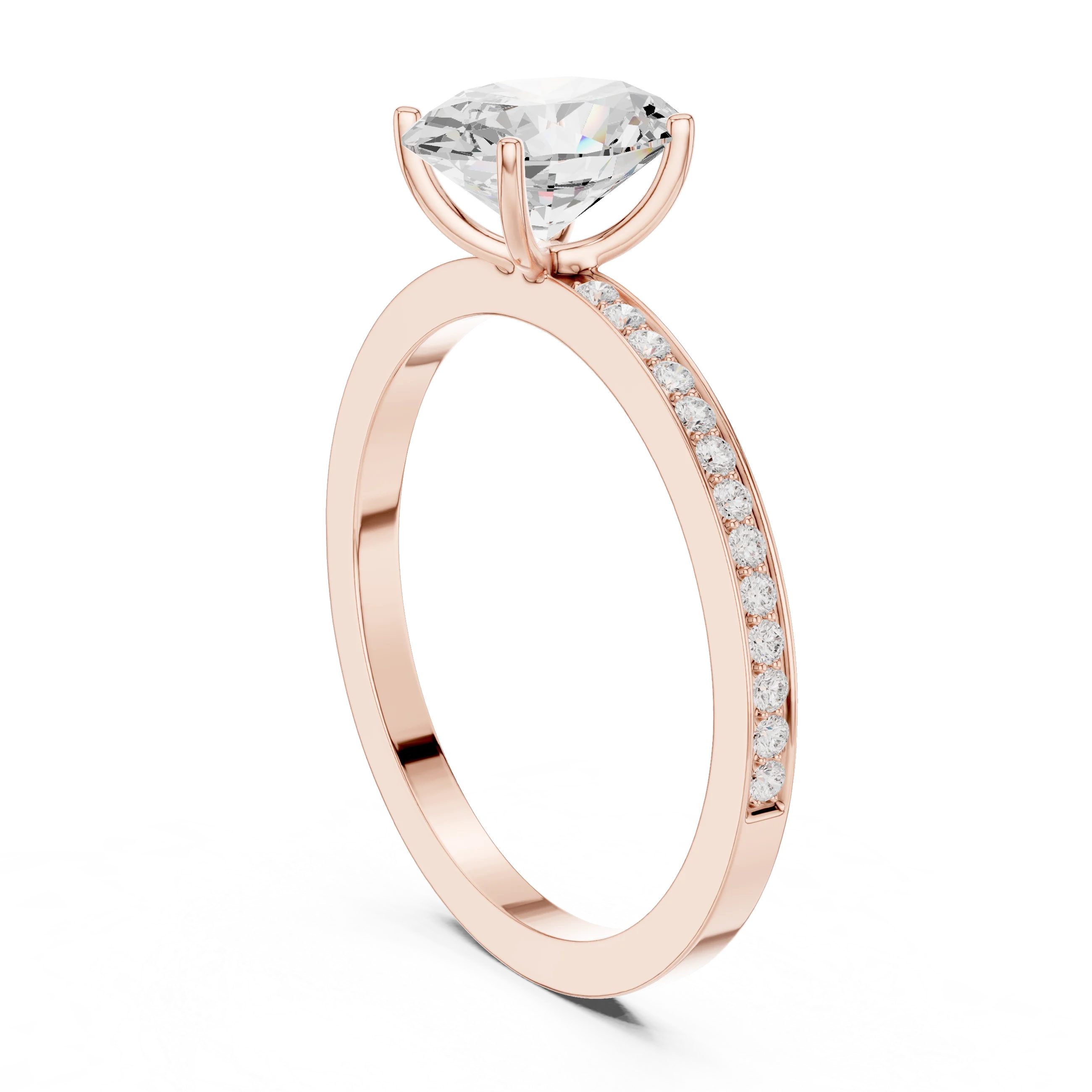 Oval-Cut Diamond Hidden Halo Engagement Ring with Pave Band