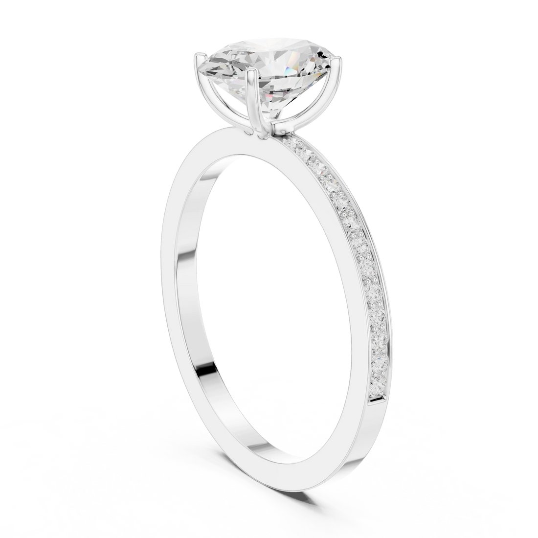 Oval-Cut Diamond Hidden Halo Engagement Ring with Pave Band