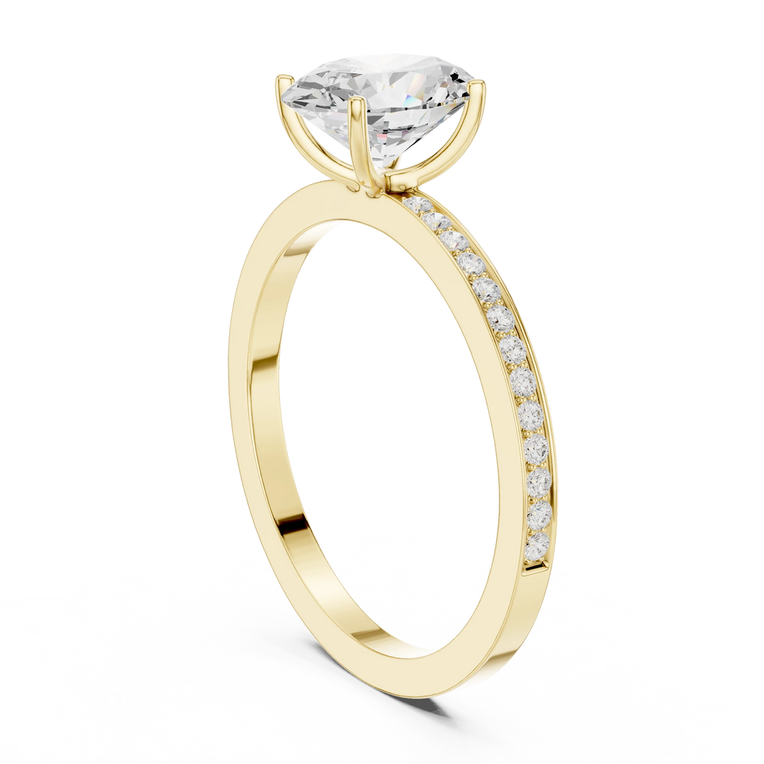 Oval-Cut Diamond Hidden Halo Engagement Ring with Pave Band
