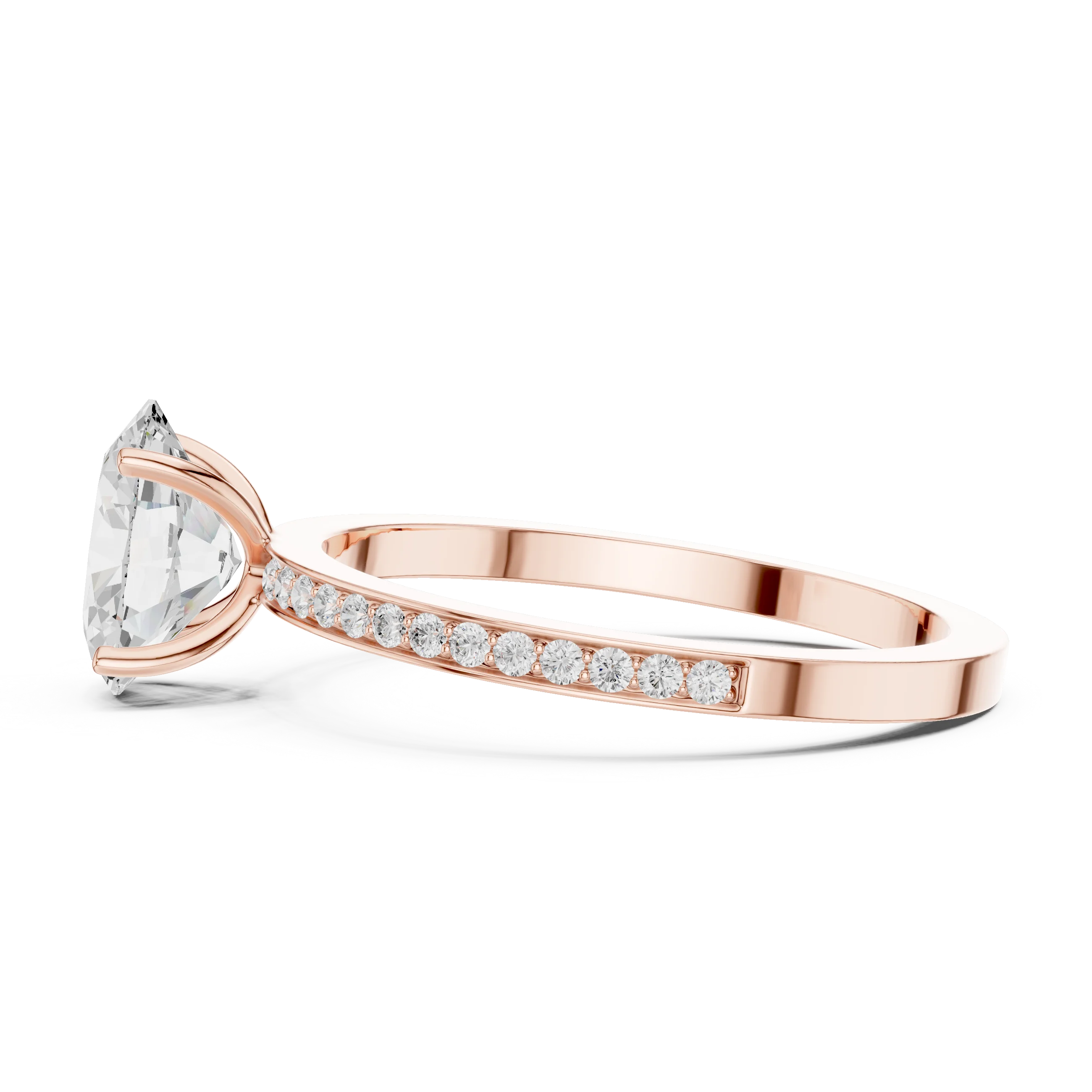 Oval-Cut Diamond Hidden Halo Engagement Ring with Pave Band